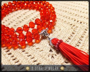 Crimson Crystal Tassel Prayer Beads Necklace - Baha'i Prayer Beads Full 95 (Alláh-u-Abhá) "Lush" - BPBA121