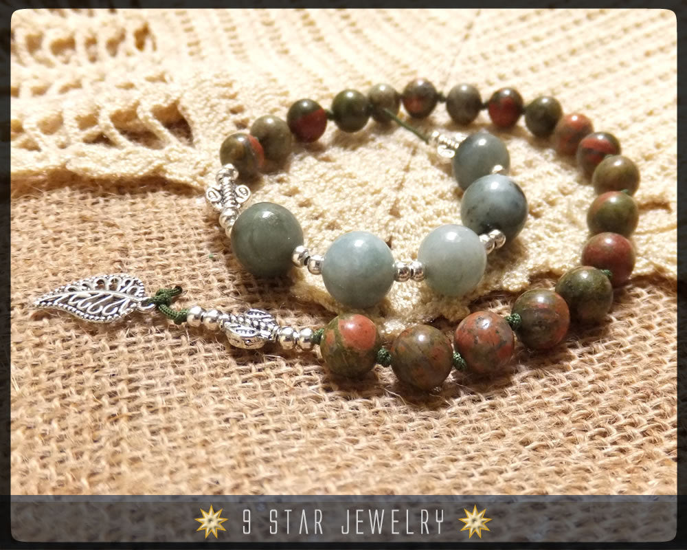 Unakite & Moss Agate Hand Knotted Baha'i Prayer Beads "The Ardent Love"