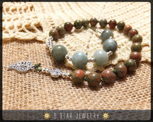 Load image into Gallery viewer, Unakite &amp; Moss Agate Hand Knotted Baha&#39;i Prayer Beads &quot;The Ardent Love&quot; - BPB48
