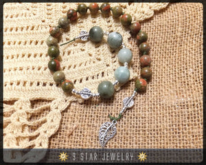 Unakite & Moss Agate Hand Knotted Baha'i Prayer Beads "The Ardent Love" - BPB48