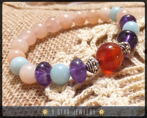 Amethyst Amazonite Carnelian Pink Opal Baha'i Prayer Beads Bracelet "Precious Fellowship" - BPB27