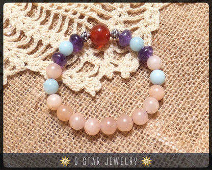Amethyst Amazonite Carnelian Pink Opal Baha'i Prayer Beads Bracelet "Precious Fellowship"