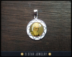 Sterling silver ‘Abdu’l-Bahá 9 star pendant - Waterproof portrait  - ABP5