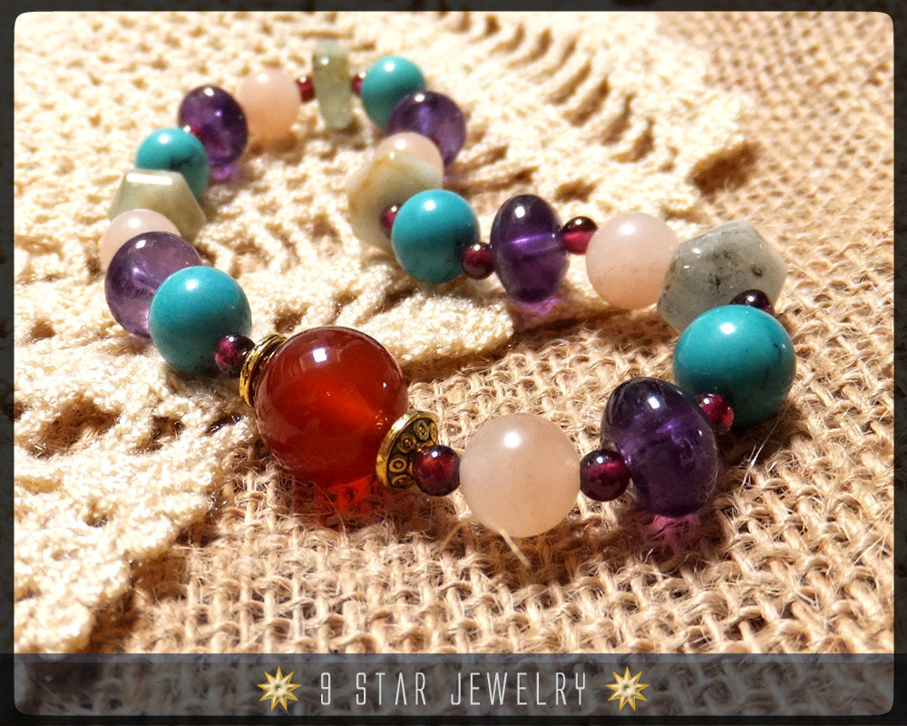 Amethyst & Aquamarine mixed gemstones Baha'i Prayer Beads "Hope"