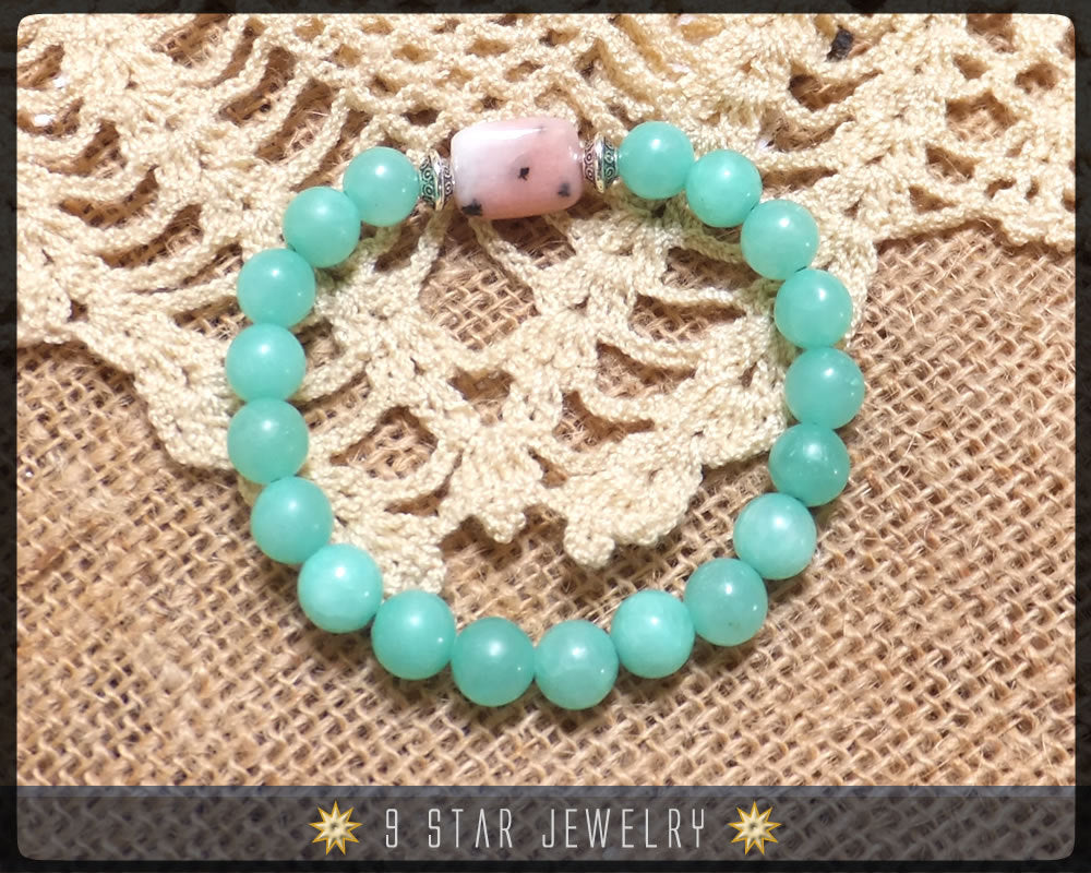 Pink Opal & Hemimorphite Baha'i Prayer Beads Bracelet "Avidity"