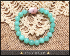 Pink Opal & Hemimorphite Baha'i Prayer Beads Bracelet "Avidity" - BPB26