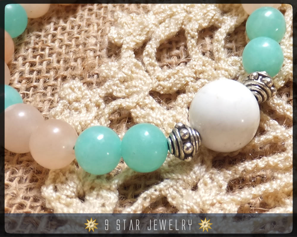 Howlite & Pink Opal Baha'i Prayer Beads Bracelet - Calming Beads "Peace Be Thine"