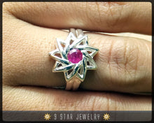 Load image into Gallery viewer, Ruby - Sterling Silver 9 Star Baha&#39;i Ring with genuine gemstone - (Limited Edition) - BRS6R