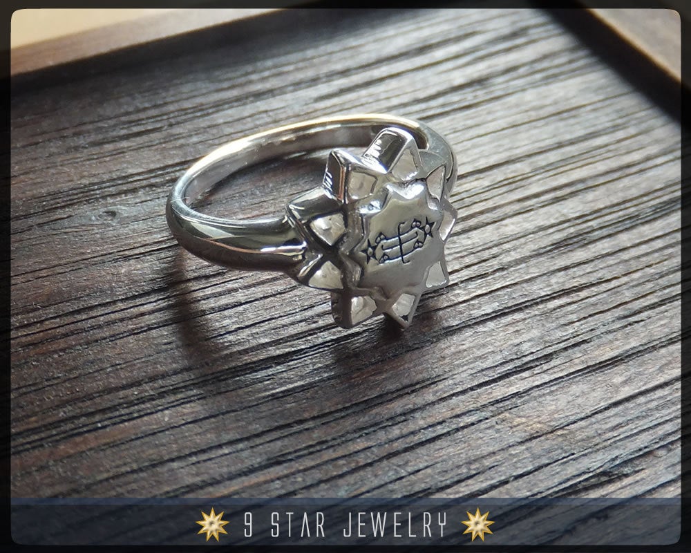 Sterling Silver Baha'i 9 Star, Ring Stone Symbol Ring Sizes 3.5 to 1
