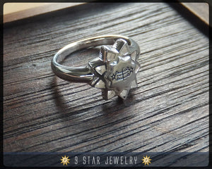 Sterling Silver Baha'i 9 Star, Ring Stone Symbol Ring - Sizes 3.5 to 11.5