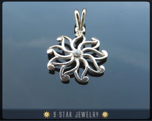 Load image into Gallery viewer, 9 Star Flower Silver Baha&#39;i Pendant with White Sapphire. bahai - BPS 24W