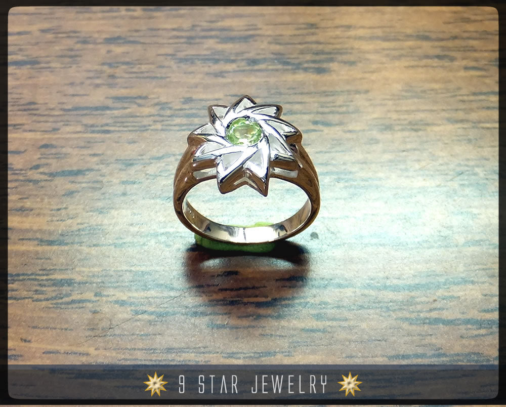 Peridot - Sterling Silver 9 Star Baha'i Ring with genuine gemstone - (Limited Edition)