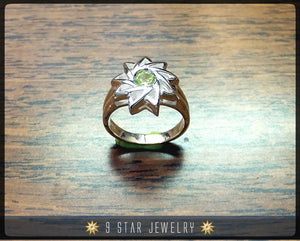 Peridot - Sterling Silver 9 Star Baha'i Ring with genuine gemstone - (Limited Edition) - BRS6P