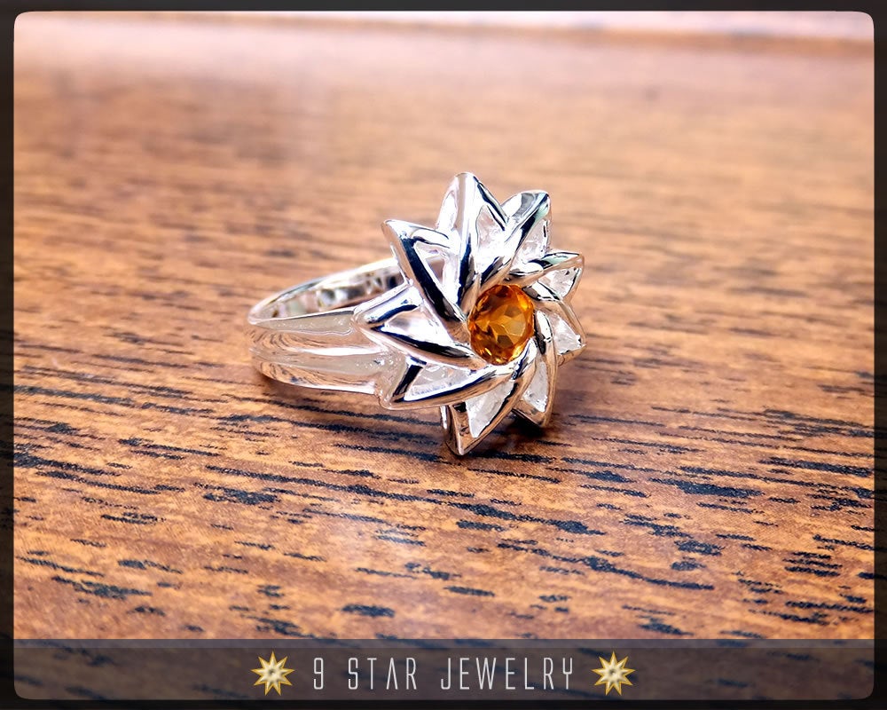 Citrine - Sterling Silver 9 Star Baha'i Ring with genuine gemstone - (Limited Edition)