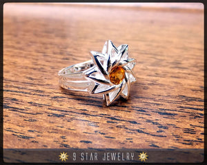 Citrine - Sterling Silver 9 Star Baha'i Ring with genuine gemstone - (Limited Edition) - BRS6C