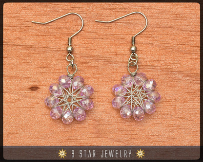 Radiant Star - Baha'i 9 Star Wire-wrapped Earrings - Lavender crystal
