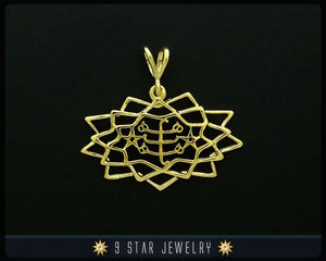 Gold Baha'i Ringstone symbol 9 Star Pendant - (electroplate) - BPGP26