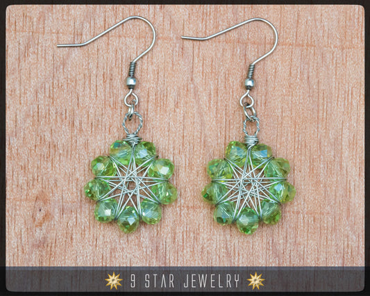 Radiant Star - Baha'i 9 Star Crystal Wire-wrapped Earrings -New Leaf crystal