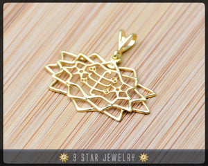 Gold Baha'i Ringstone symbol 9 Star Pendant - (electroplate) - BPGP26