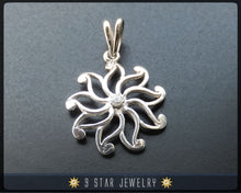 Load image into Gallery viewer, 9 Star Flower Silver Baha&#39;i Pendant with White Sapphire. bahai - BPS 24W