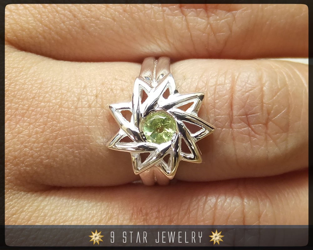 Peridot - Sterling Silver 9 Star Baha'i Ring with genuine gemstone - (Limited Edition)