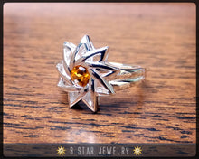 Load image into Gallery viewer, Citrine - Sterling Silver 9 Star Baha&#39;i Ring with genuine gemstone - (Limited Edition) - BRS6C