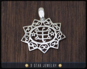 Sterling Silver 9 Star Bahai Pendant w/ Ring Stone Symbol - BPS13