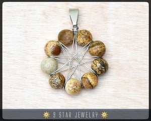 Picture Jasper "Radiant Star" Baha'i 9 Star wire wrapped Pendant - BRSP1