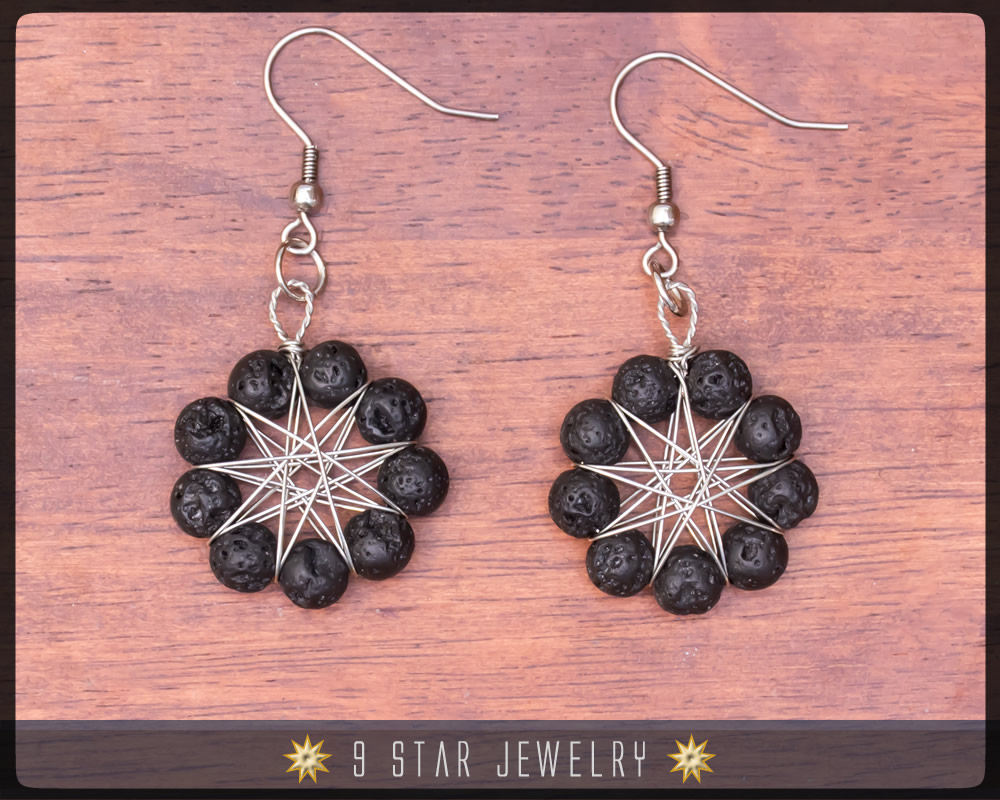 Volcanic Lava Radiant Star - Baha'i 9 Star wire-wrapped Jewelry Set