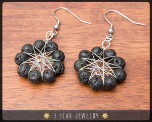 Volcanic Lava Radiant Star - Baha'i 9 Star wire-wrapped Jewelry Set - BRSE34