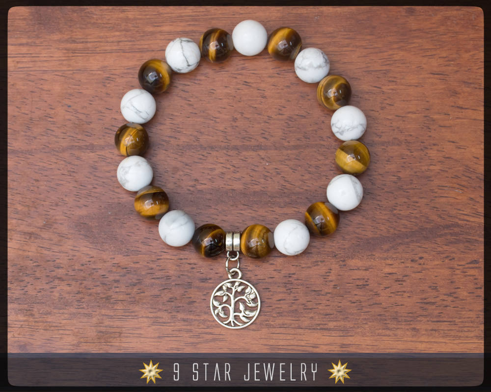 Tiger's Eye & Howlite Baha'i Prayer Beads Bracelet - 19 Calming Beads "Tree of Life"