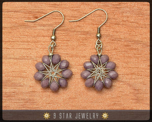 Radiant Star - Baha'i 9 Star Crystal Wire-wrapped Dangle Earrings - Purple Grey - BRSE17
