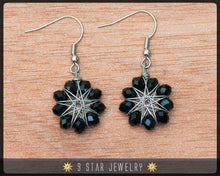 Load image into Gallery viewer, Radiant Star - Baha&#39;i 9 Star Crystal Wire-wrapped Earrings -Obsidian Black- BRSE2
