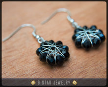 Load image into Gallery viewer, Radiant Star - Baha&#39;i 9 Star Crystal Wire-wrapped Earrings -Obsidian Black- BRSE2