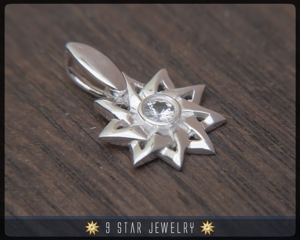 Sterling Silver 9 Star Baha'i Pendant with White Sapphire