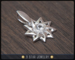 Sterling Silver 9 Star Baha'i Pendant with White Sapphire - BPS19