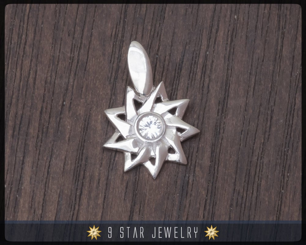 Sterling Silver 9 Star Baha'i Pendant with White Sapphire