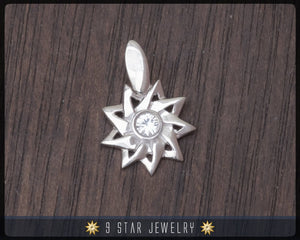 Sterling Silver 9 Star Baha'i Pendant with White Sapphire - BPS19