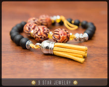 Load image into Gallery viewer, Hand Knotted Prayer Beads 5 x 19 Matte black and Carved Dragon beads &quot;Divine Will&quot;- BPB58