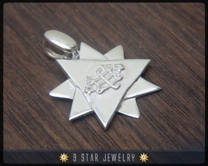 925 Sterling Silver 9 Star Baha'i Pendant /w Ring Stone Symbol