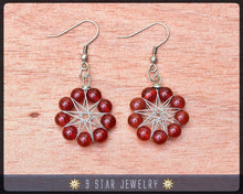 Load image into Gallery viewer, Natural Red Carnelian Radiant Star Earrings - Baha&#39;i 9 Star Wire-wrapped - BRSE28