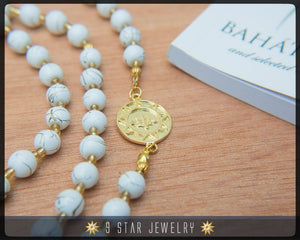 Baha'i Prayer Beads with gold electroplated baha'i Ringstone Symbol - Full 95 (Alláh-u-Abhá) "Glory" - BPB44