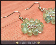Load image into Gallery viewer, Natural Green Fluorite Radiant Star Earrings - Baha&#39;i 9 Star Wire-wrapped - BRSE26