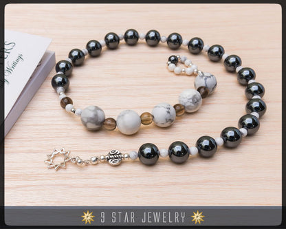 Hematite & Howlite w/ 925 Sterling Silver bahai 9 Star - Baha'i Prayer Beads "Courage"