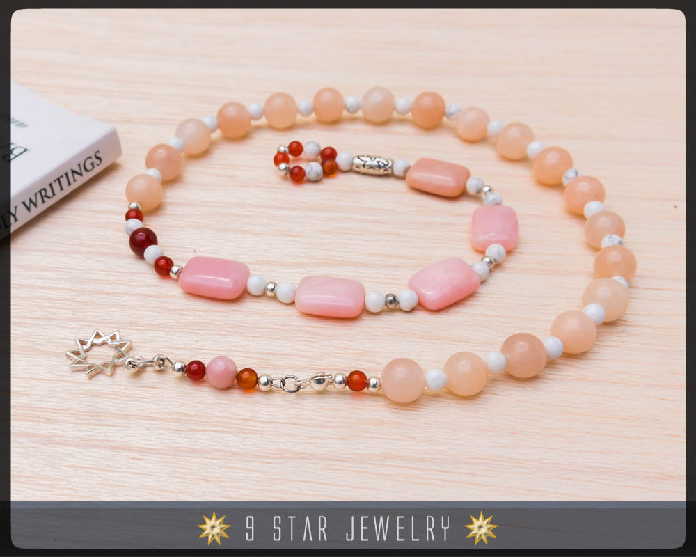 Pink Opal & 925 Sterling silver 9 Star bahai - Baha'i Prayer Beads "Loving Kindness"