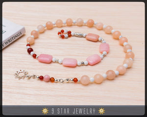 Pink Opal & 925 Sterling silver 9 Star bahai - Baha'i Prayer Beads "Loving Kindness" - BPB12