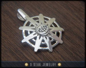 BPS28 - 925 Sterling Silver 9 Star Baha'i Unity Pendant with Ring Stone Symbol