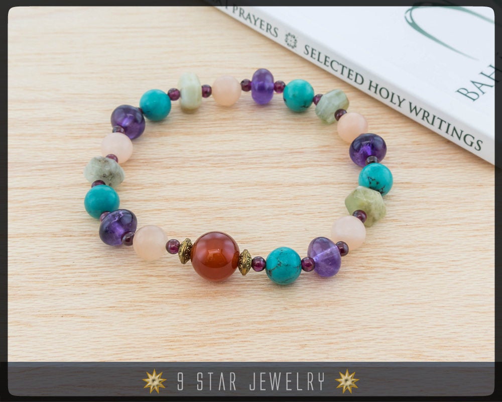 Amethyst & Aquamarine mixed gemstones Baha'i Prayer Beads 
