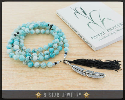 Baha'i Prayer Beads with feather charm-silk tassel - Full 95 (Alláh-u-Abhá) "Felicity"