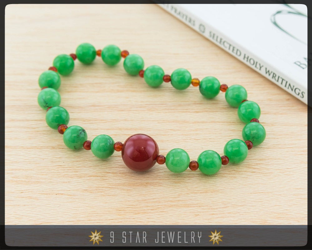 Green Jade & Red Coral Baha'i Prayer Beads (Alláh-u-Abhá) "The Peaceful Serenity"